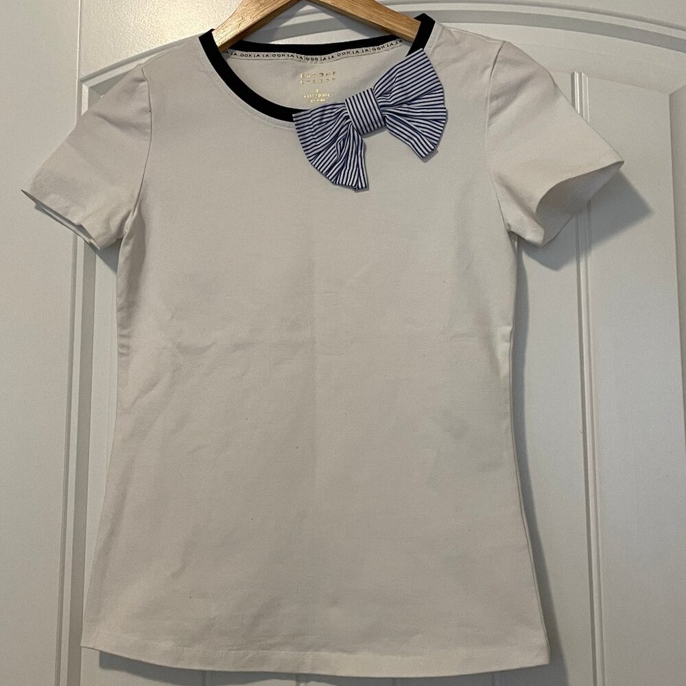Kate Spade Bow Neck Tee Shirt Top Broome Street White Size XS,  like new